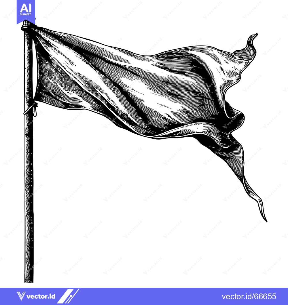 Premium Vector dari A Black and White Illustration of a Flag Waving on a Pole