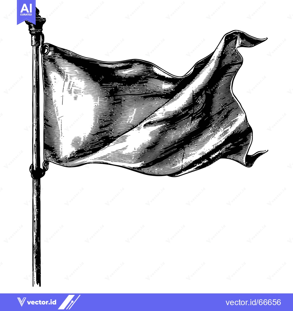 Premium Vector dari A Black and White Engraving of a Waving Flag on a Pole