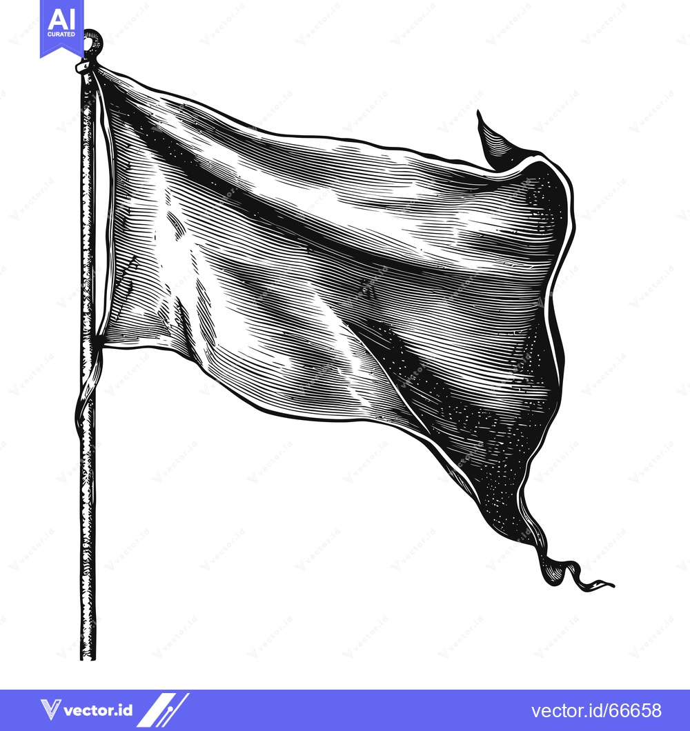 Premium Vector dari Black and White Engraving of a Flag Waving on a Pole