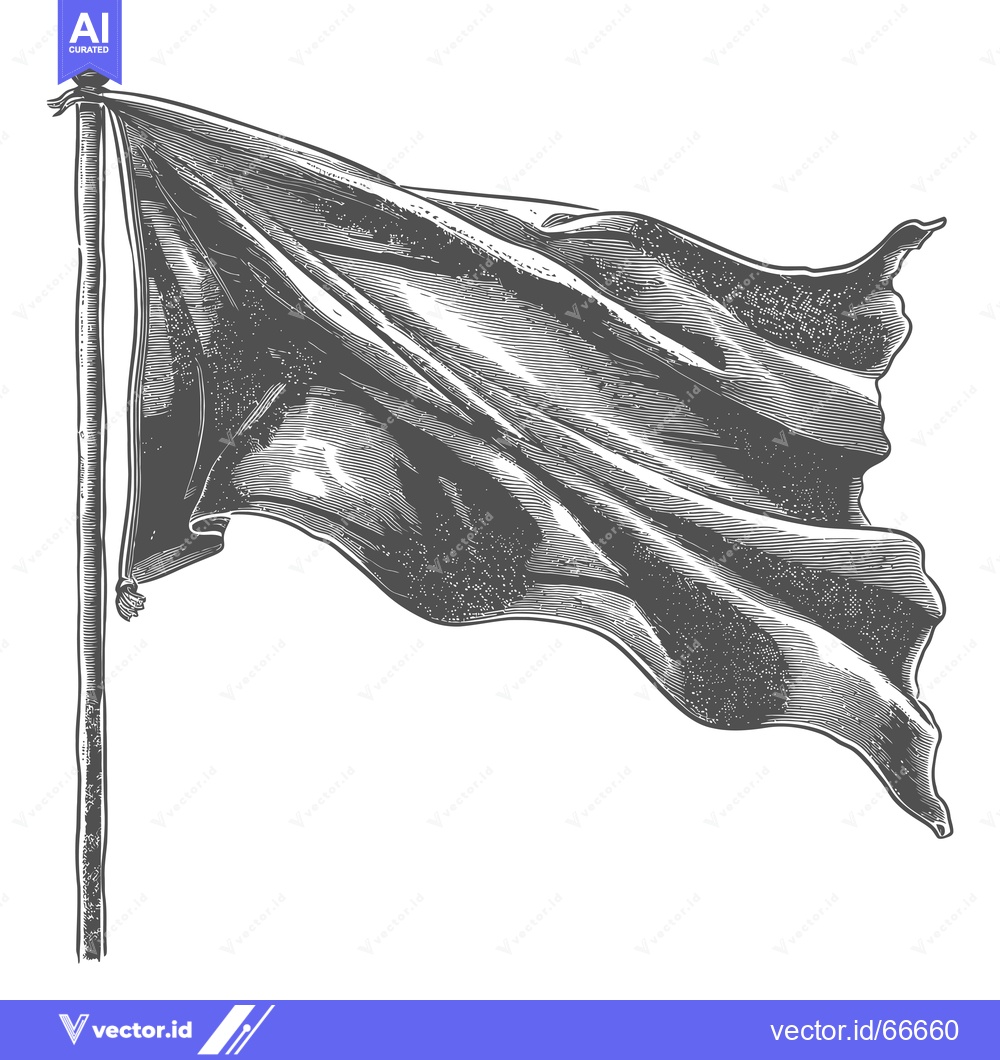 Premium Vector dari Black and White Engraving of a Waving Flag on a Pole