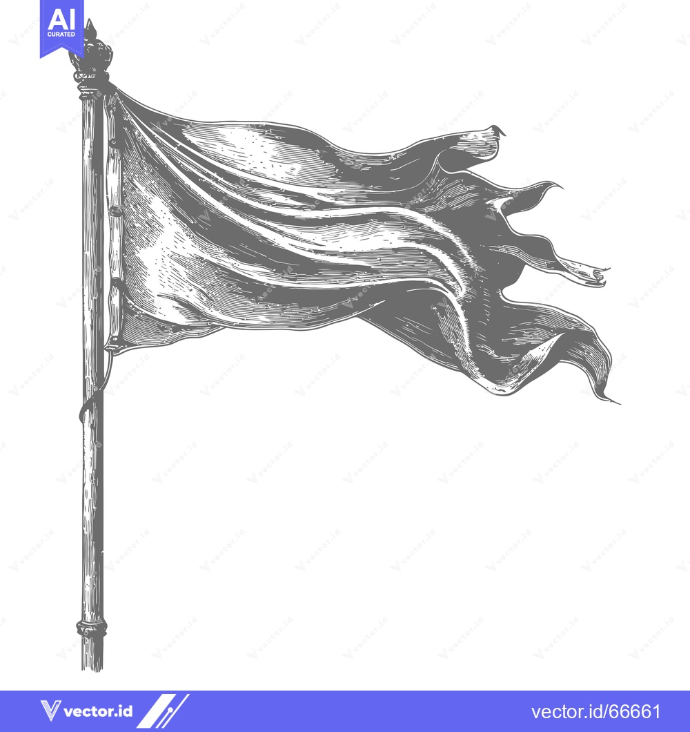 Premium Vector of A Blank Flag with a Crown on a Pole Blowing in the Wind