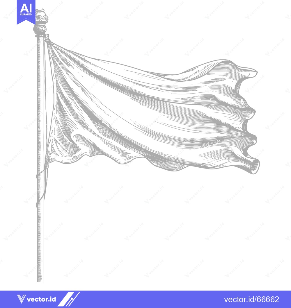 Premium Vector dari A Blank Flag Waving on a Pole with an Ornate Finial