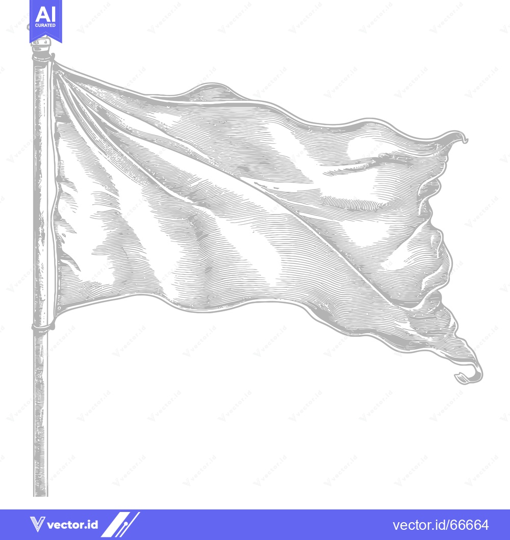 Premium Vector dari A Gray Scale Line Art Illustration of a Single Flag Waving in the Wind