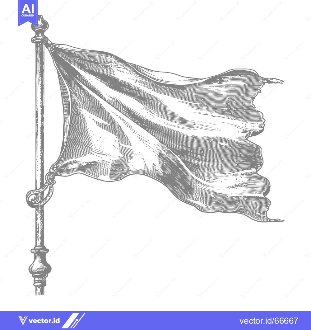 Premium Vector of A Hand-Drawn Illustration of a Blank Flag Waving on a Pole