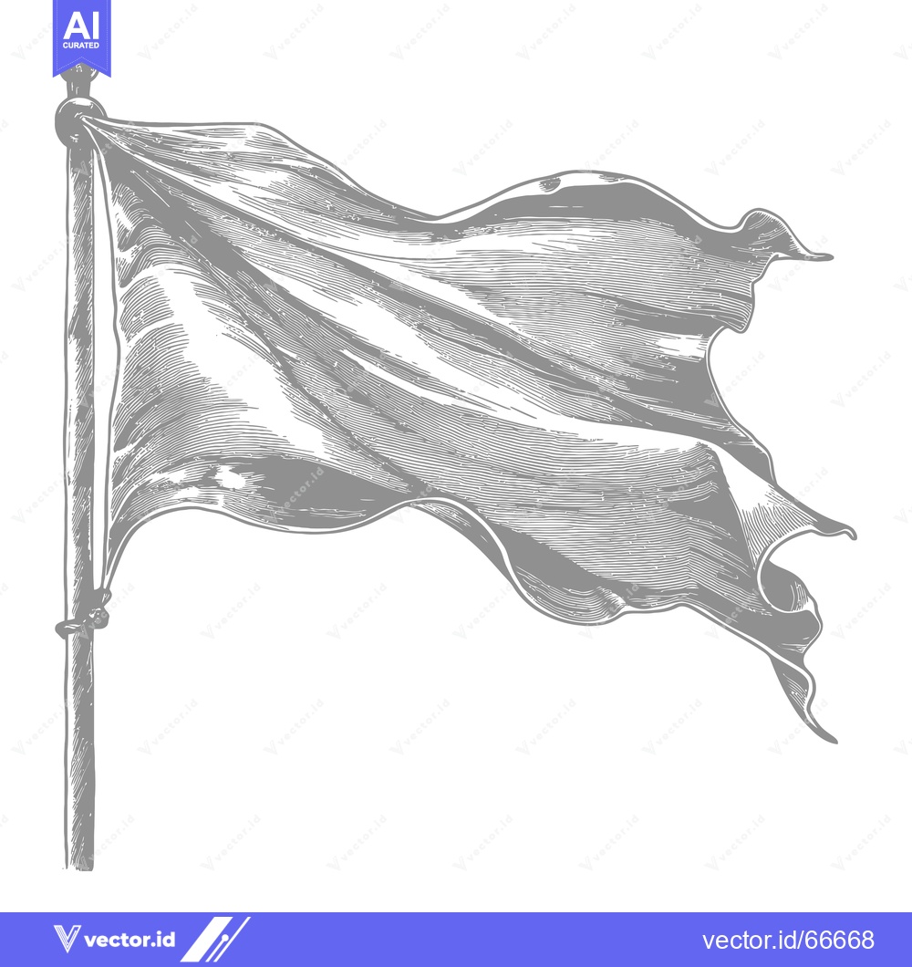 Premium Vector dari A monochrome engraving of a flag waving on a pole