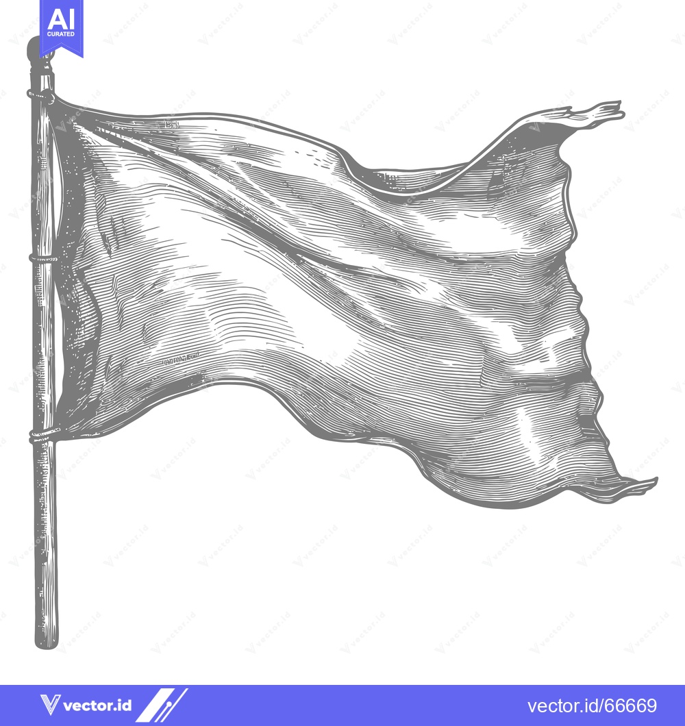 Premium Vector of A Hand-Drawn Illustration of a Waving Blank Flag on a Pole