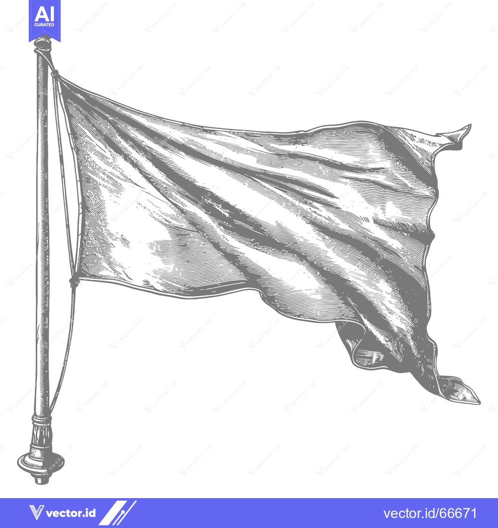 Premium Vector of A Hand-Drawn Engraving of a Waving Flag on a Pole