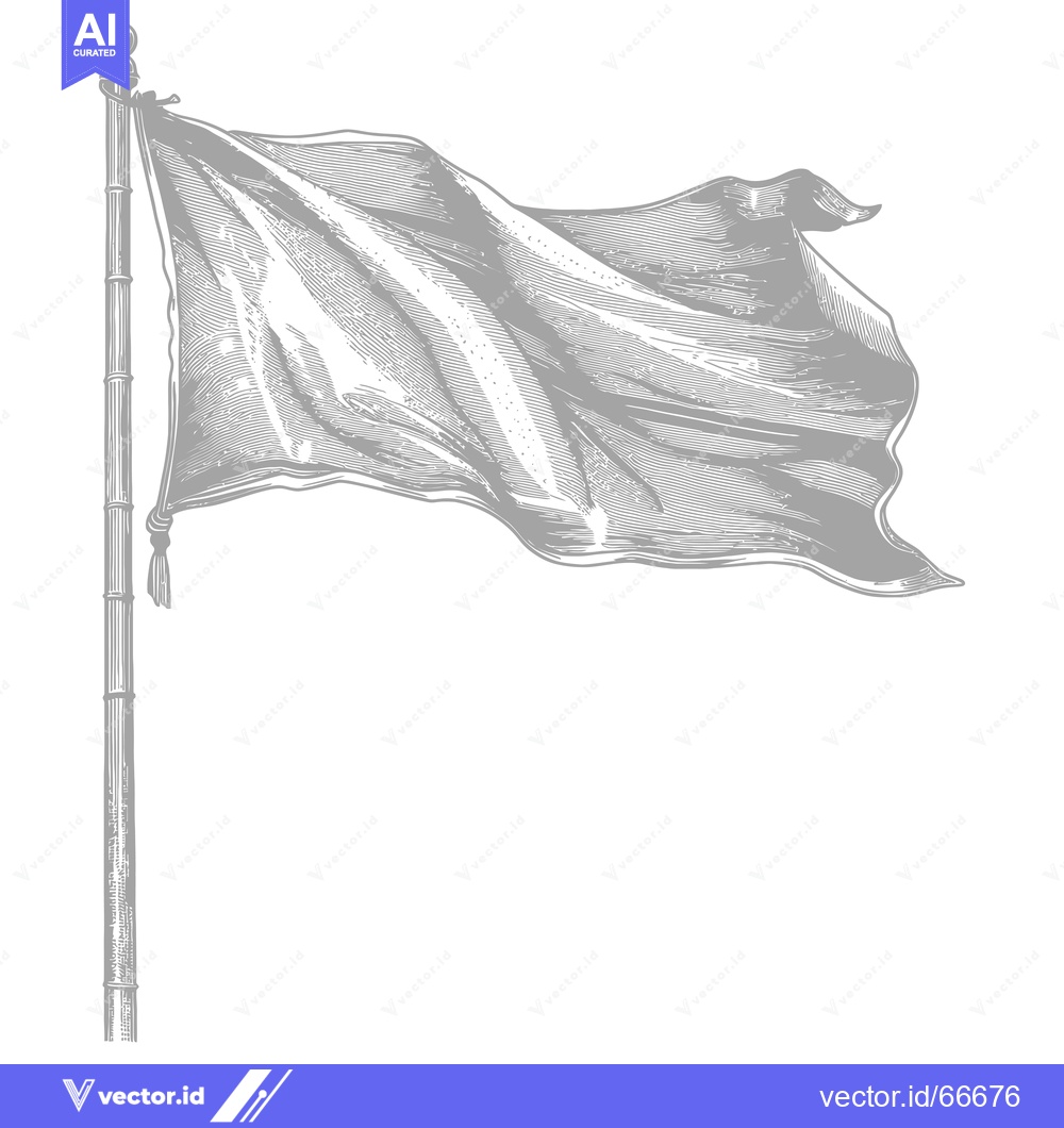 Premium Vector dari A gray-scale illustration of a flag waving on a pole