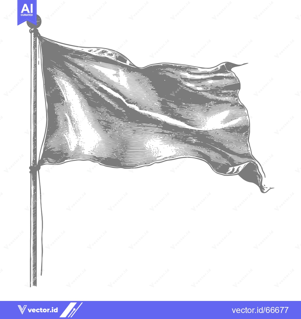 Premium Vector dari A Blank Flag Waving on a Pole with a Round Finial