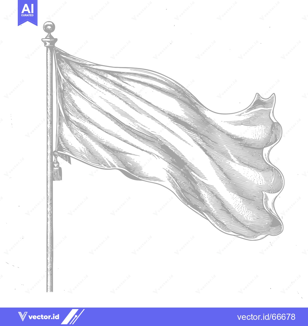 Premium Vector of A Grey-Scale Engraving of a Blank Flag Waving on a Pole