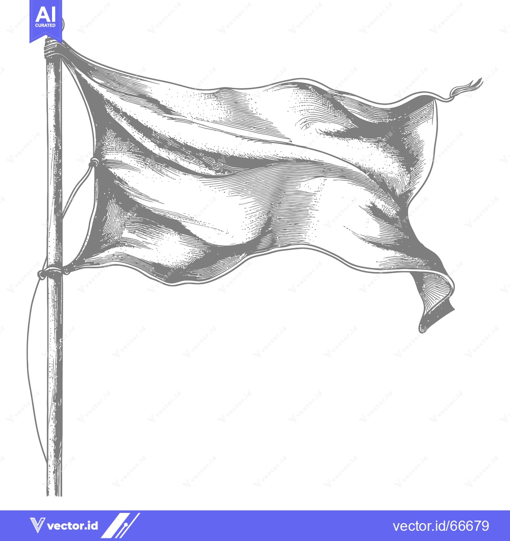 Premium Vector dari A Blank Flag Waving in the Wind on a Wooden Pole