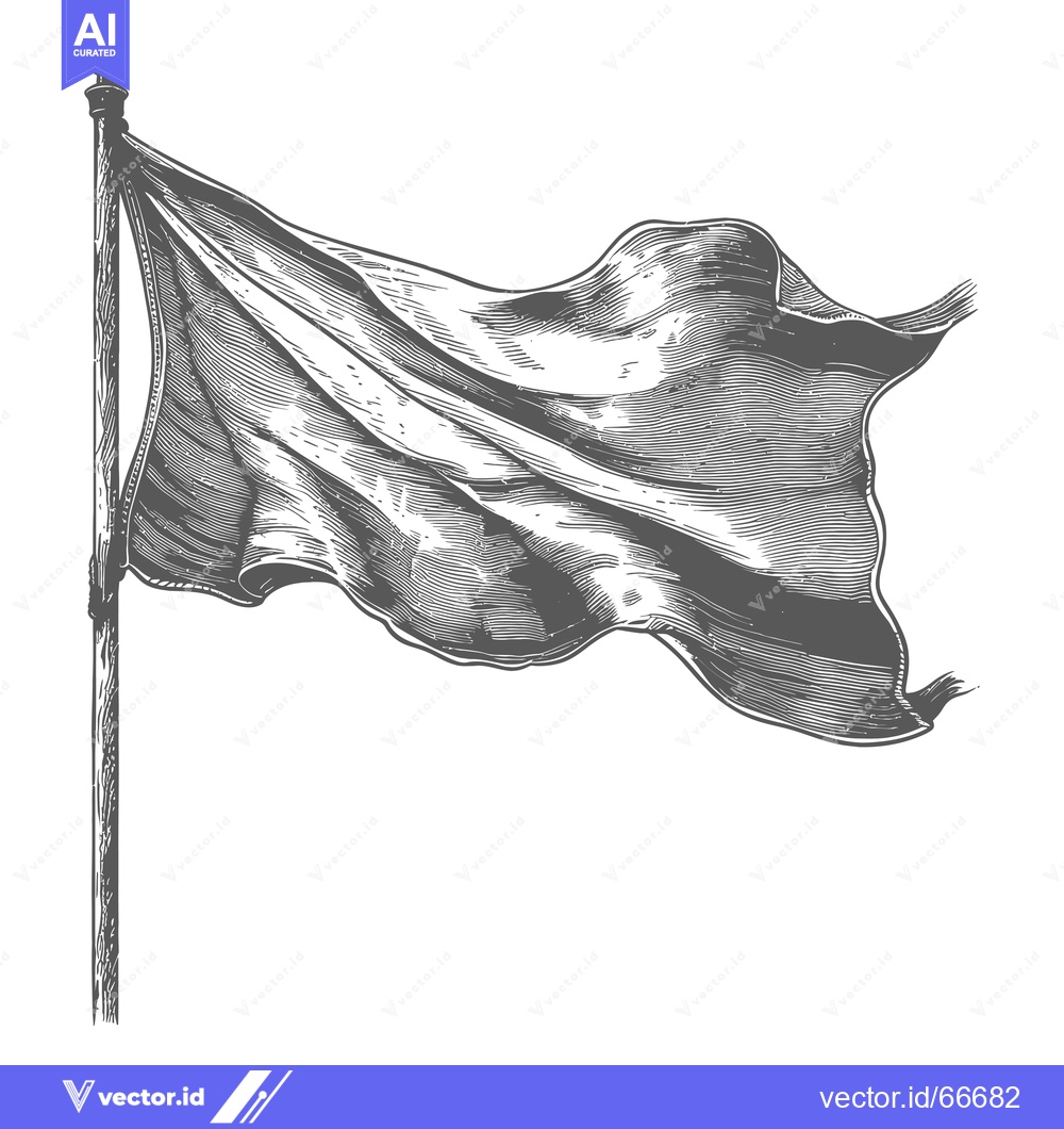 Premium Vector of A Black and White Hand-Drawn Illustration of a Waving Flag on a Pole