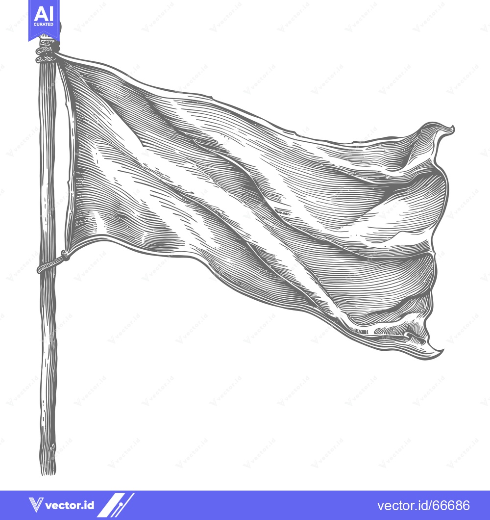 Premium Vector dari A woodcut illustration of a blank flag waving on a pole