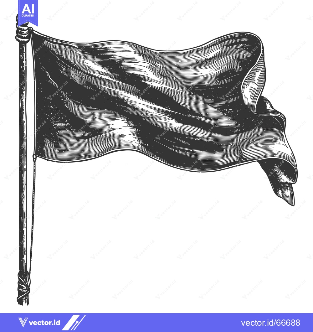 Premium Vector of A Black and White Illustration of a Waving Flag on a Pole