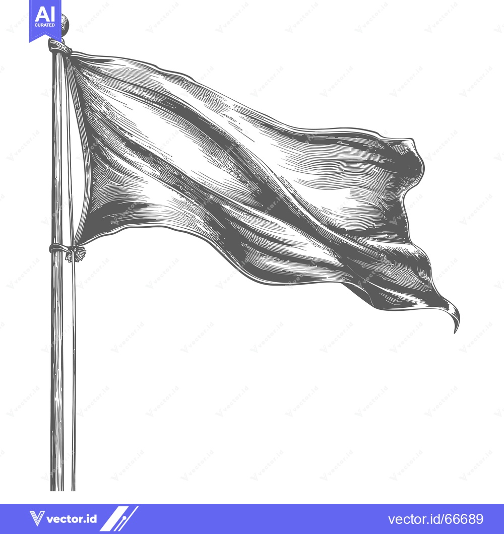 Premium Vector of A Hand-Drawn Illustration of a Blank Flag Waving on a Pole