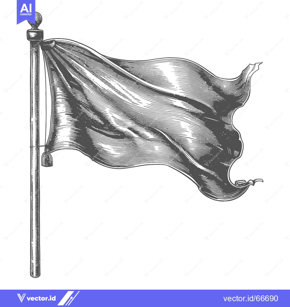 Premium Vector of Black and White Hand Drawn Illustration of a Waving Flag on a Pole