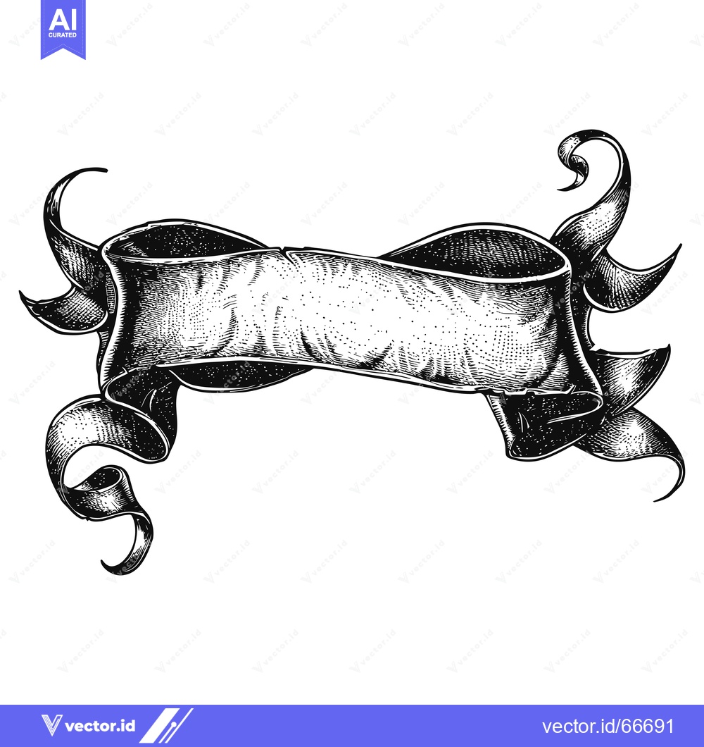 Premium Vector of Black and White Hand-Drawn Ribbon Banner with Ornate Edges