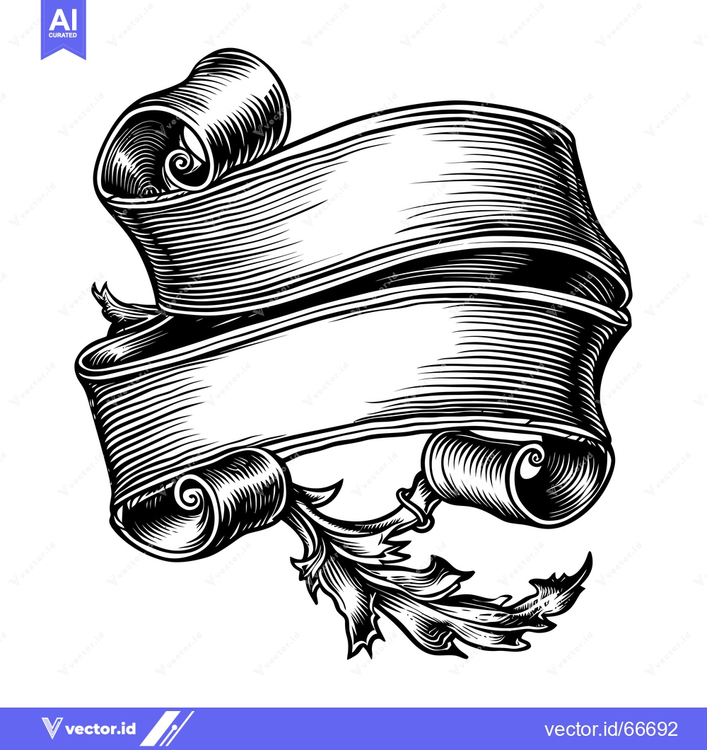Premium Vector dari Black and White Hand-Drawn Scroll Banner with Flourish