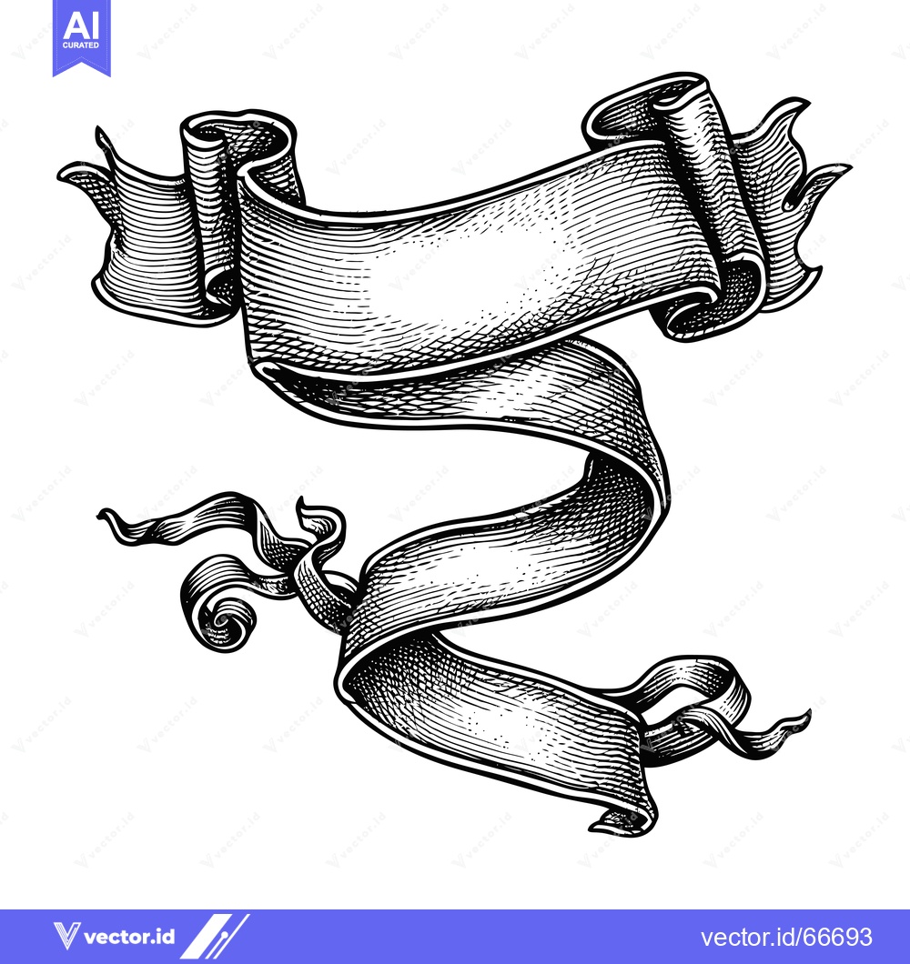 Premium Vector dari Black and White Hand-Drawn Ribbon Banner with Scrolls