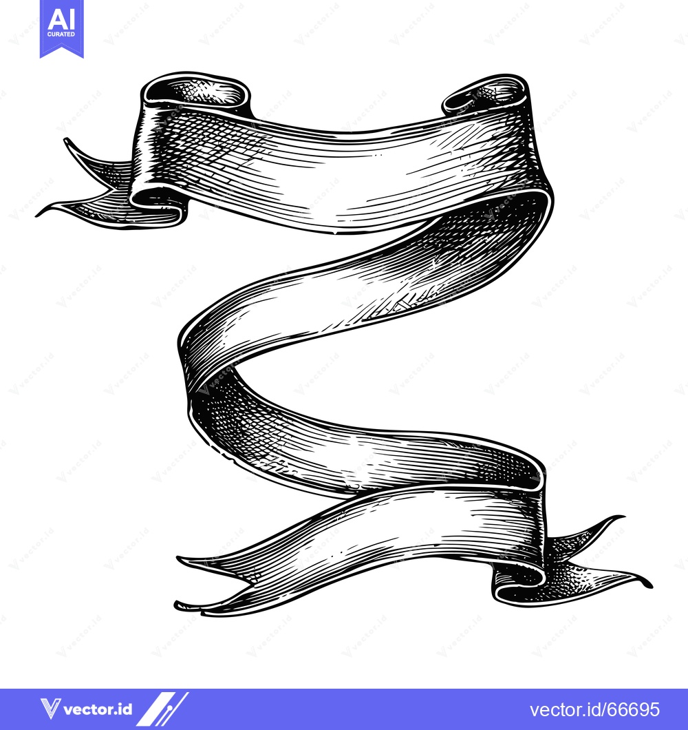 Premium Vector dari Hand-drawn black and white illustration of a decorative ribbon banner