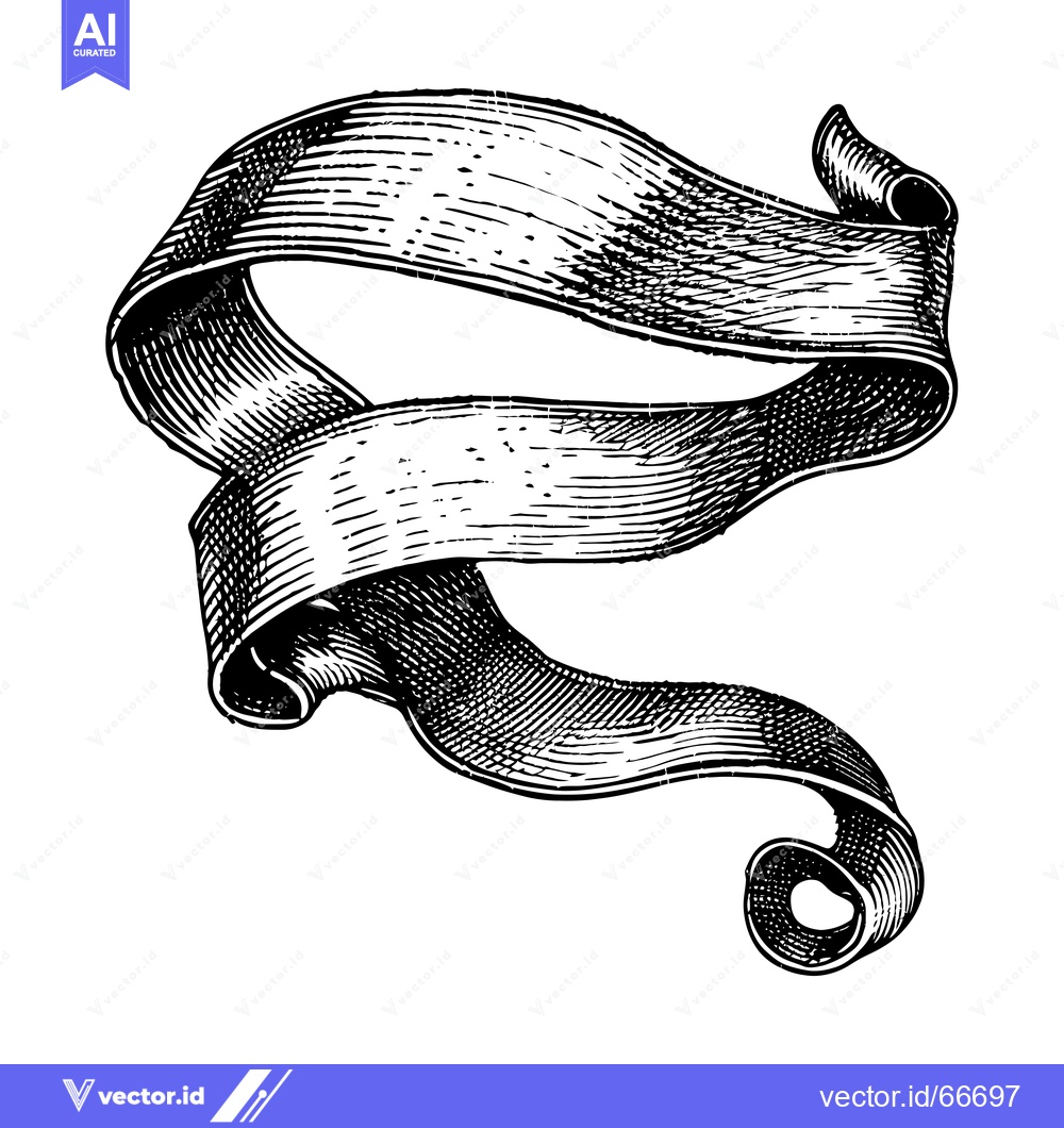 Premium Vector dari Hand-Drawn Black and White Curled Ribbon Banner