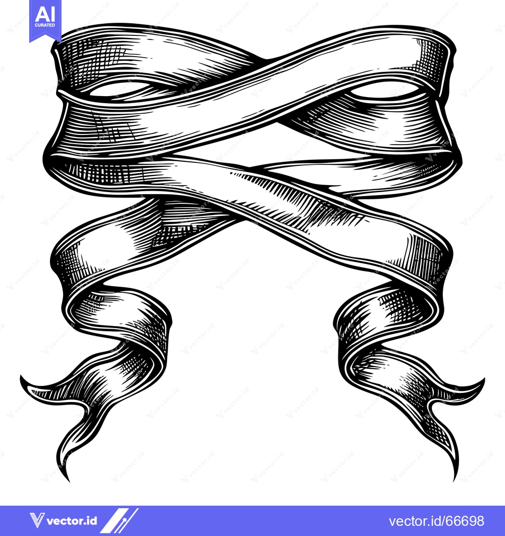 Premium Vector of Hand-Drawn Black and White Ribbon Banner with Tails