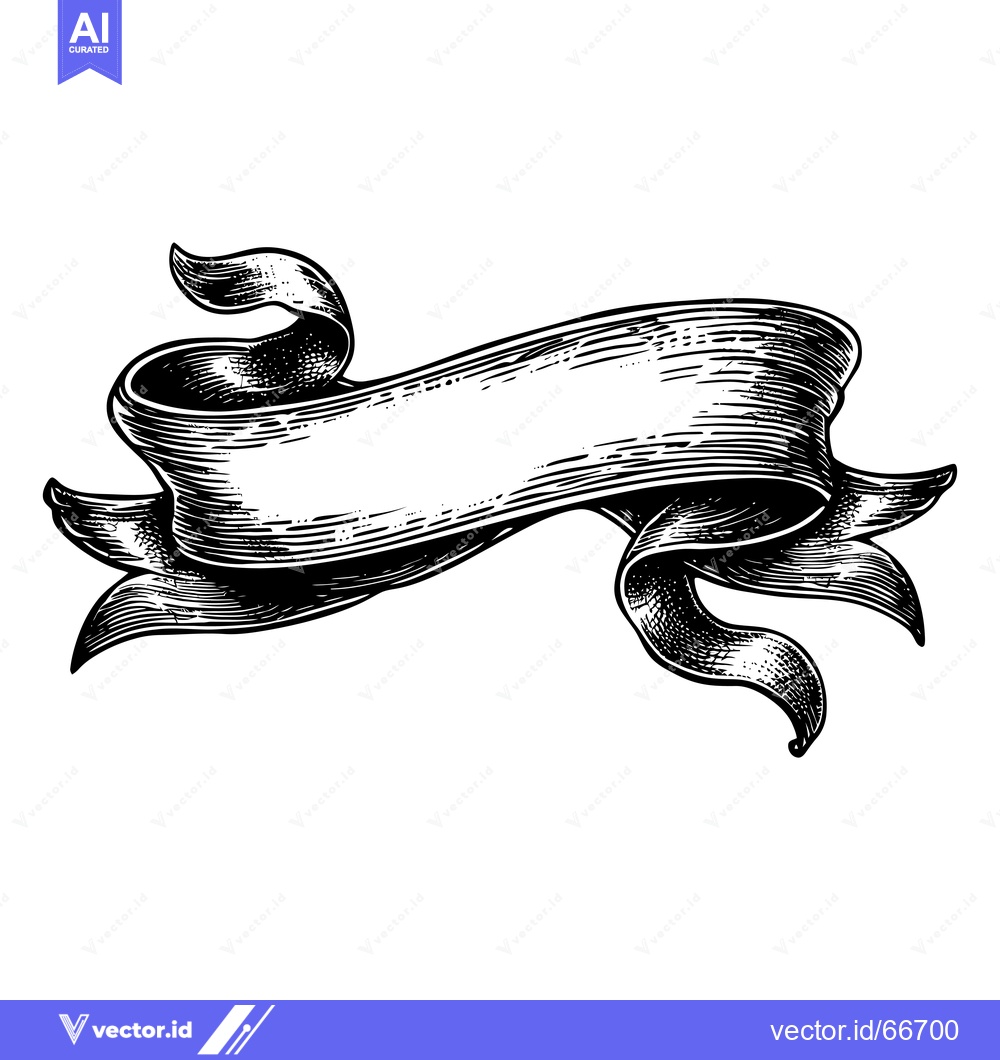 Premium Vector of Black and White Hand-Drawn Ribbon Banner with Blank Space