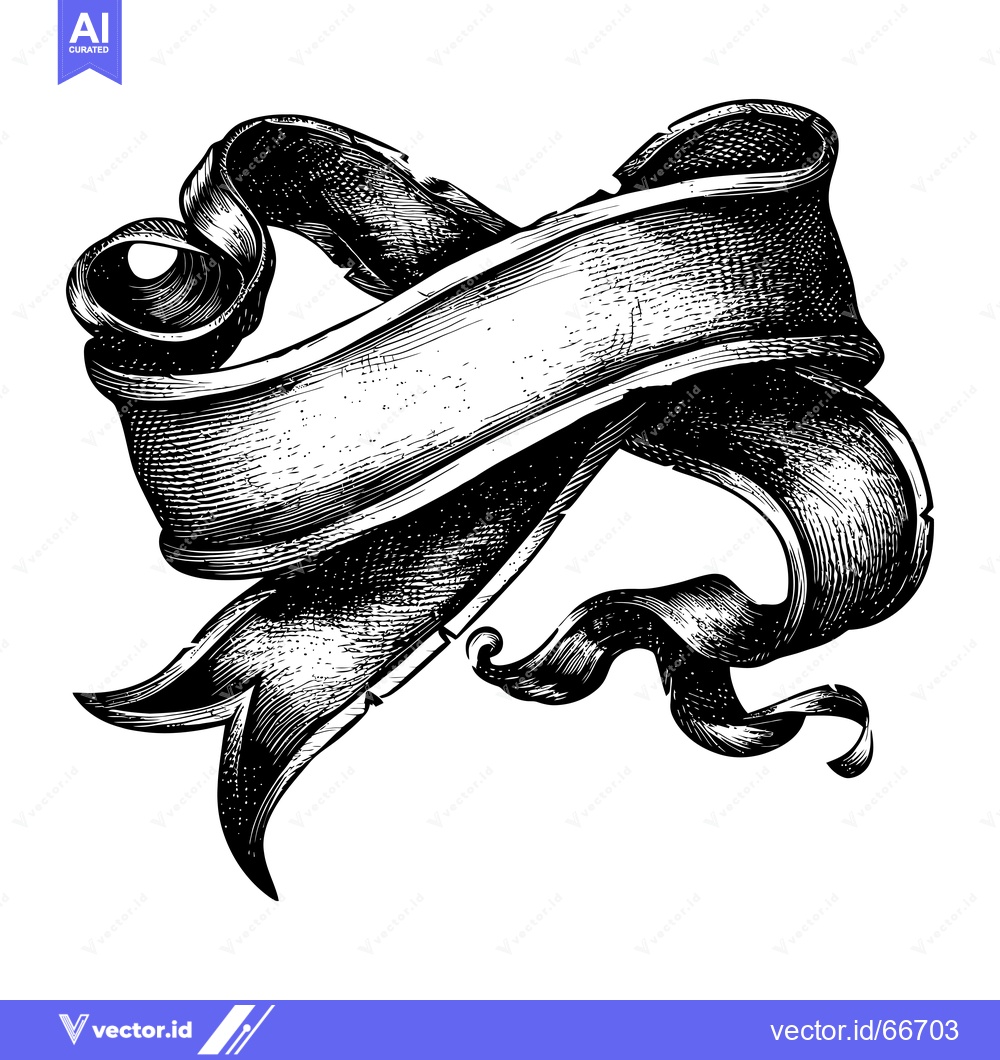 Premium Vector of Hand-Drawn Vintage Ribbon Banner with Flourishes