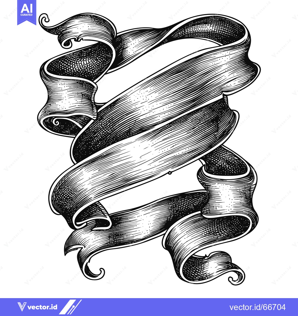 Premium Vector of Hand-drawn Vintage Ribbon Banner with Curled Ends
