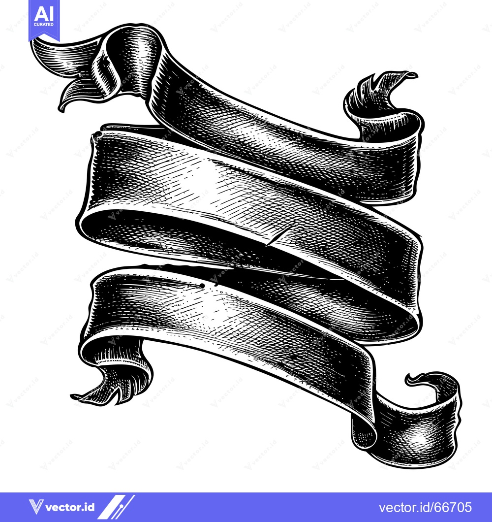 Premium Vector of Hand-Drawn Black and White Illustration of a Rolled-Up Ribbon