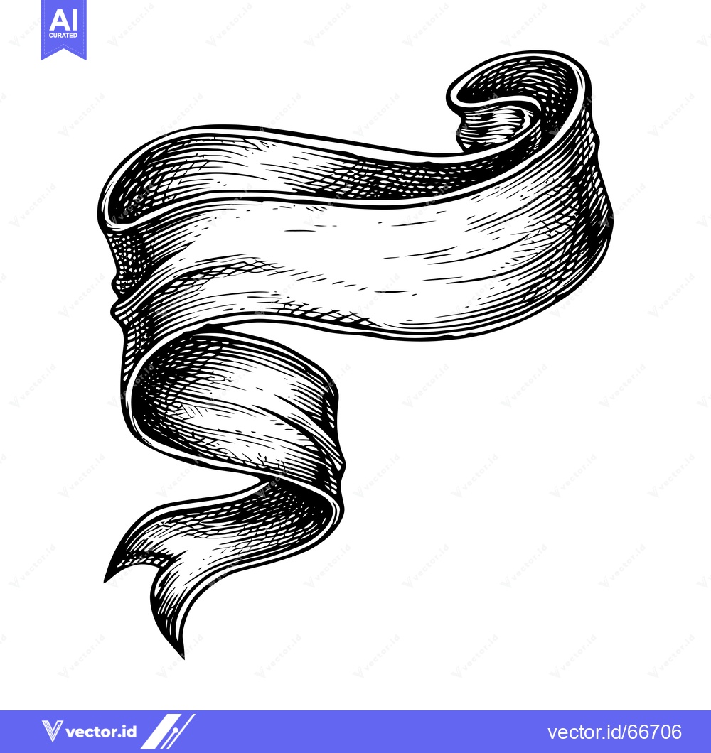 Premium Vector dari Hand-drawn Black and White Curled Ribbon Banner