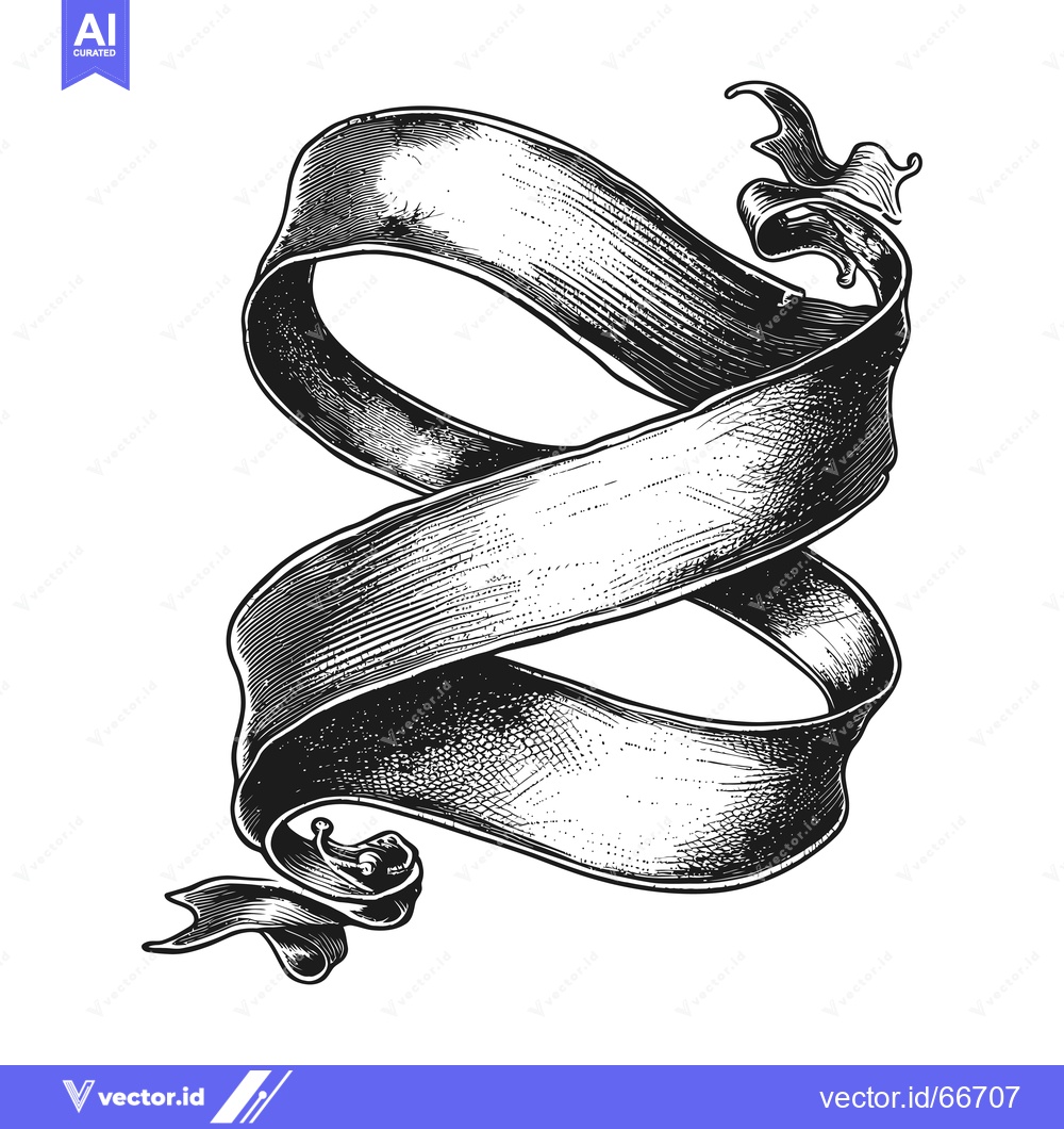 Premium Vector dari A Black and White Hand Drawn Illustration of a Twisted Ribbon