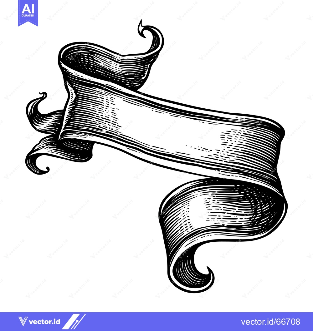 Premium Vector of A Hand-Drawn Black and White Ribbon Banner with Curled Ends