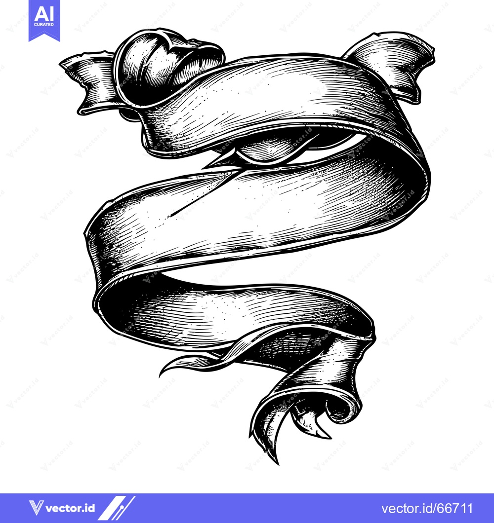 Premium Vector dari Hand-Drawn Black and White Illustration of a Twisted Ribbon Banner