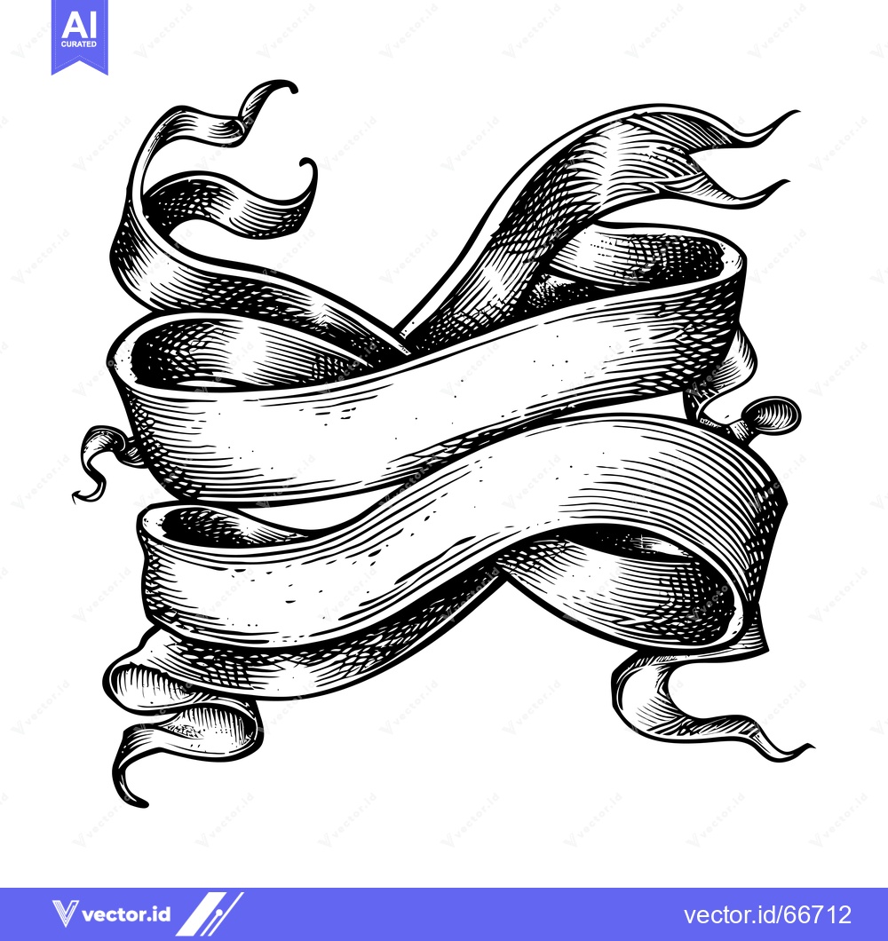 Premium Vector dari A Black and White Hand-Drawn Ribbon Banner