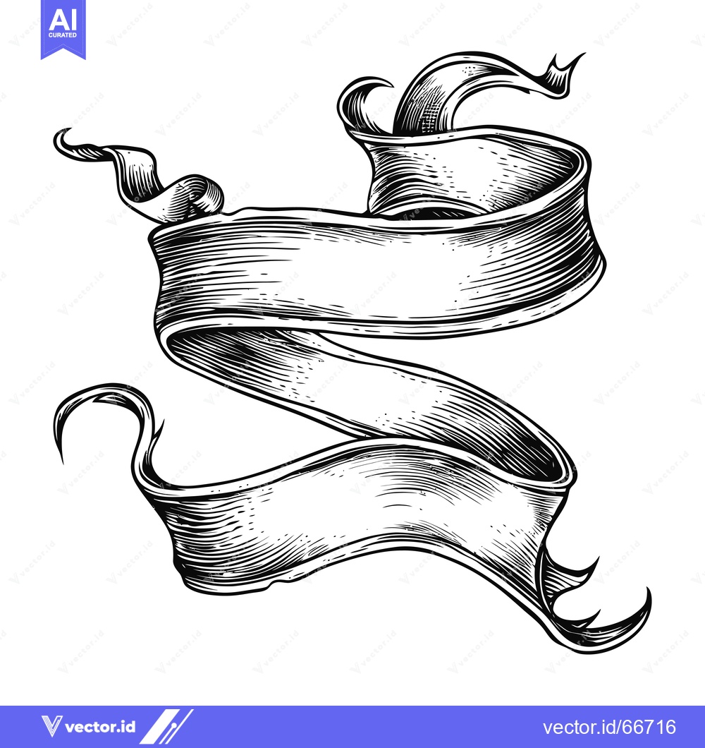 Premium Vector dari Black and White Illustration of a Curled Ribbon Banner