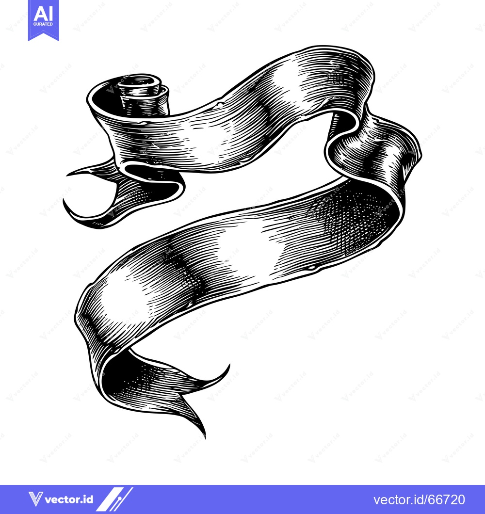Premium Vector dari A Black and White Illustration of a Curled Ribbon Banner