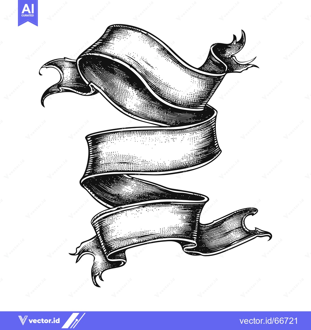 Premium Vector dari Hand-drawn Black and White Ribbon Banner with Frayed Edges