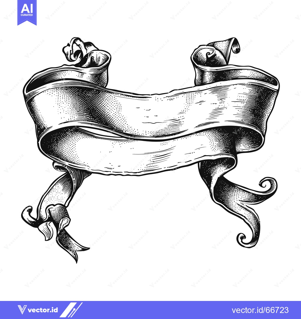 Premium Vector dari Hand-drawn Black and White Curled Banner with a Blank Space