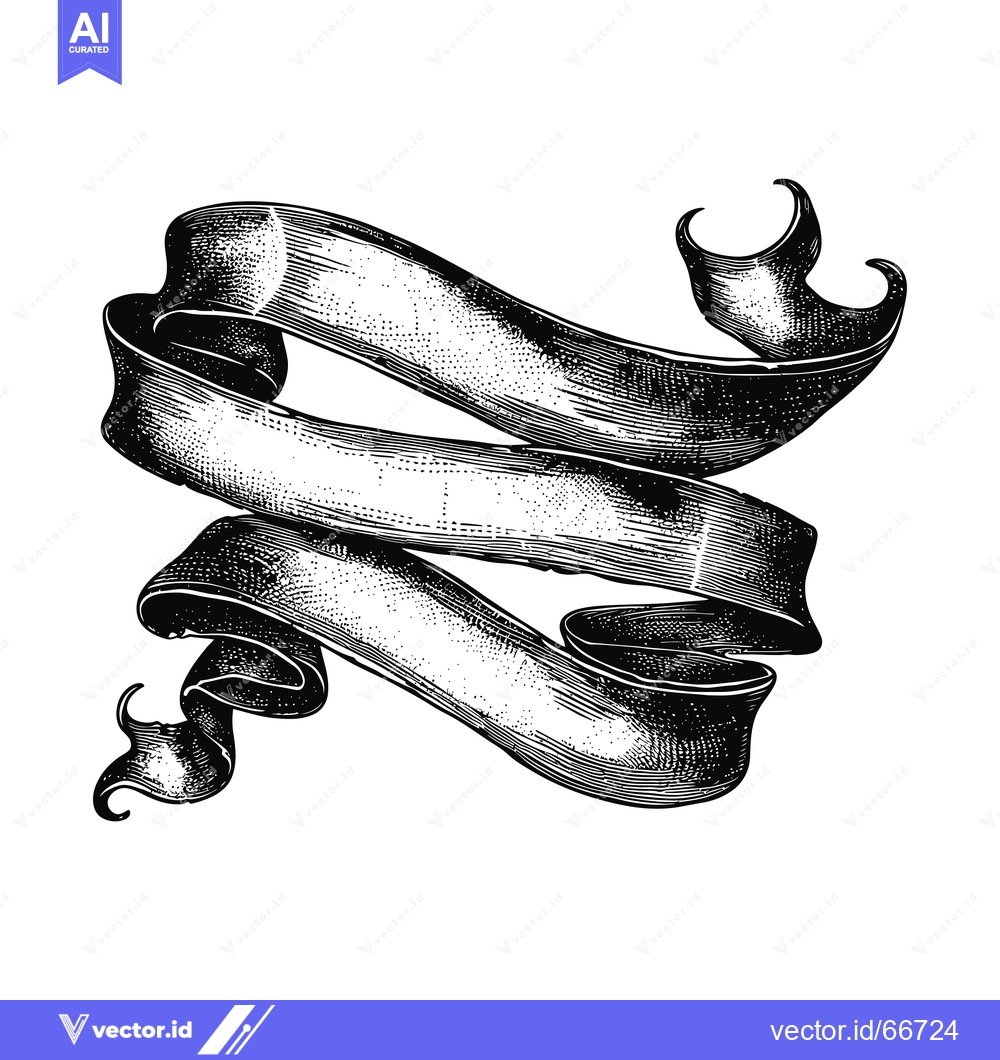 Premium Vector of Hand-Drawn Black and White Swirling Ribbon Banner