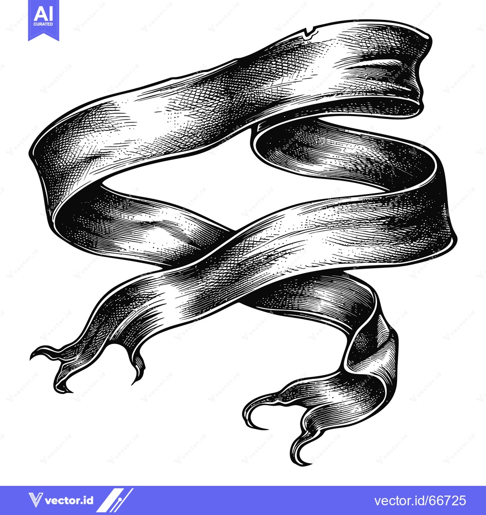 Premium Vector of A Black and White Hand-Drawn Illustration of a Twisted Ribbon