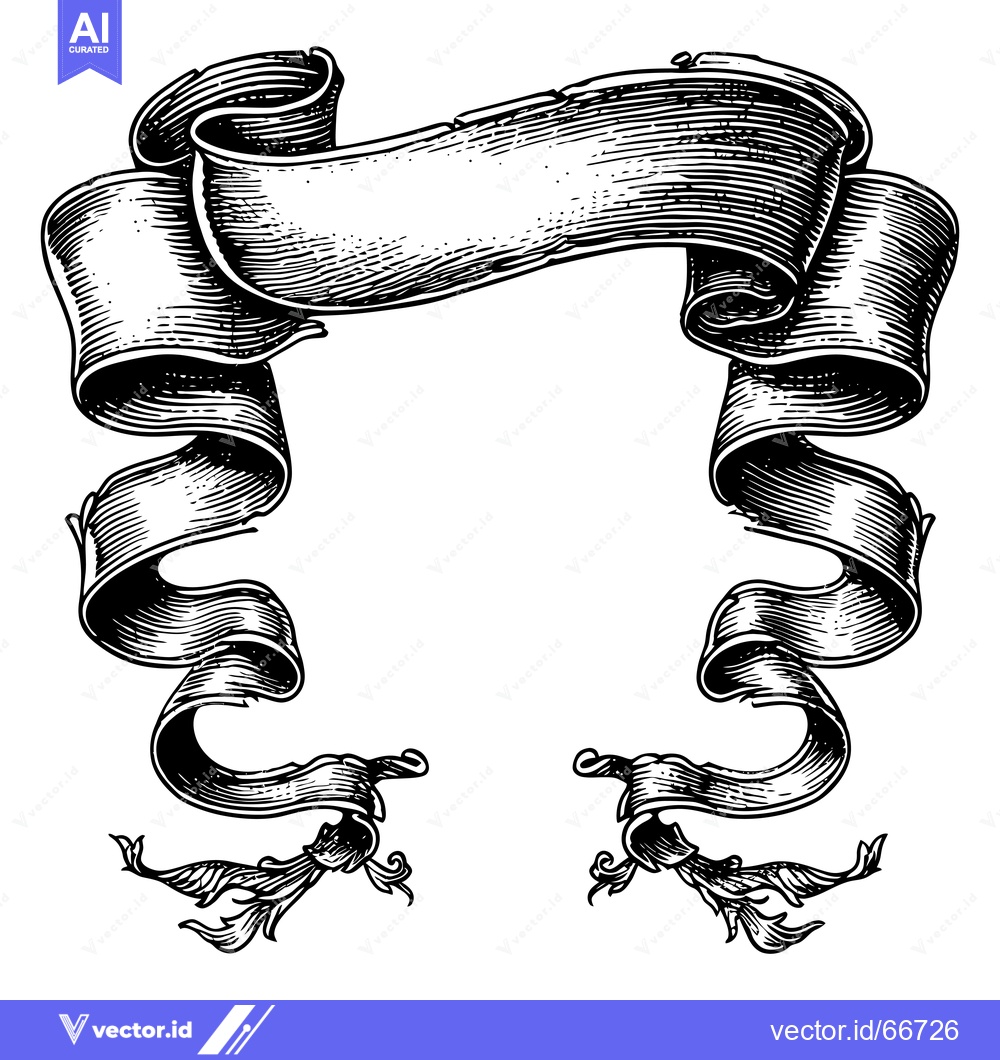 Premium Vector of Black and White Hand-Drawn Illustration of a Curving Ribbon Banner