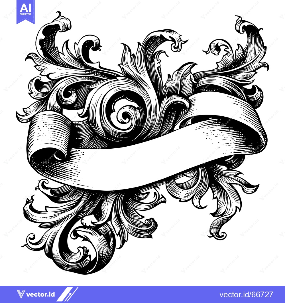 Premium Vector dari Ornate Scrollwork with Blank Banner for Text