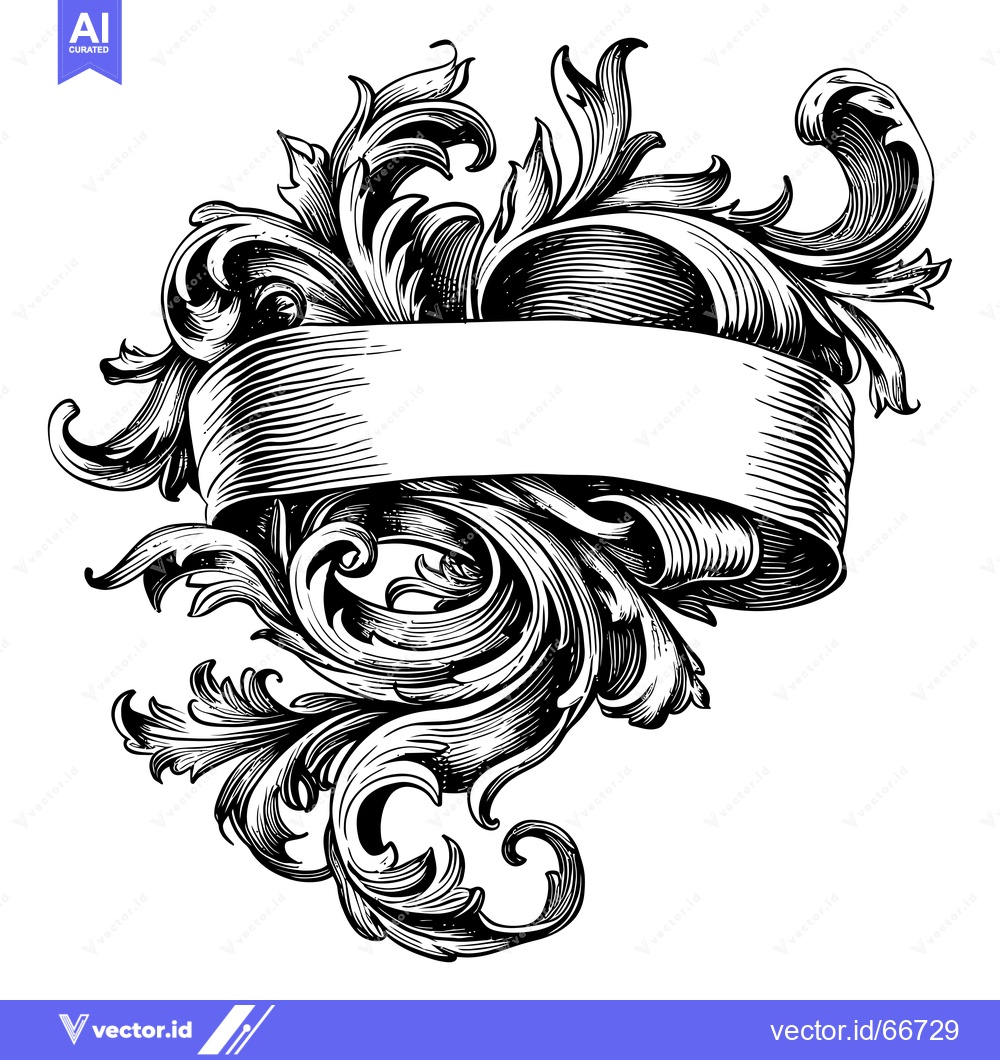 Premium Vector of Ornate Floral Design with a Blank Ribbon Banner