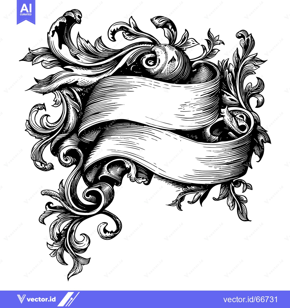 Premium Vector of Ornate Floral Banner with Scroll and Swirls
