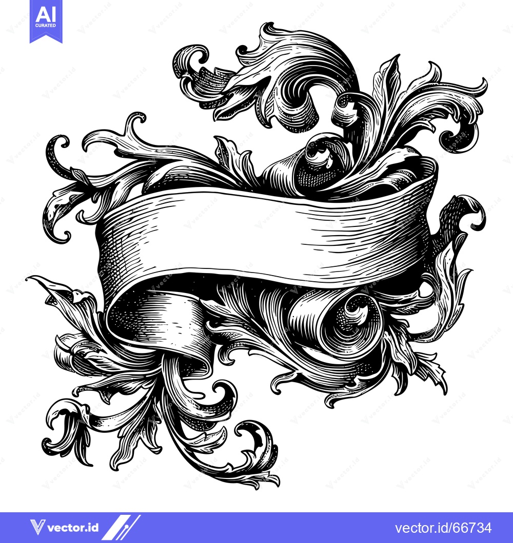Premium Vector dari Ornate Scrollwork with a Blank Banner