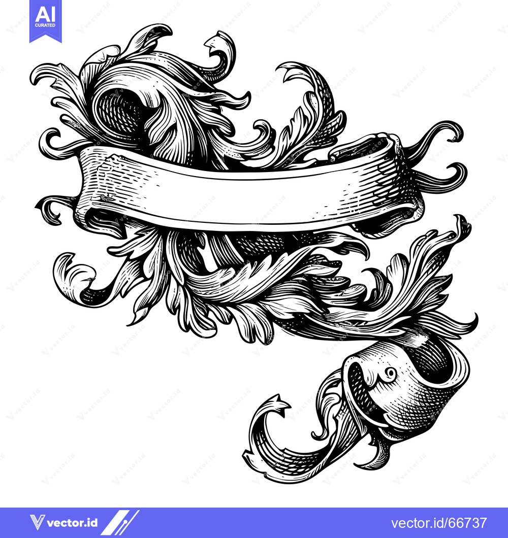 Premium Vector of Ornate Floral Design with Ribbon Banner