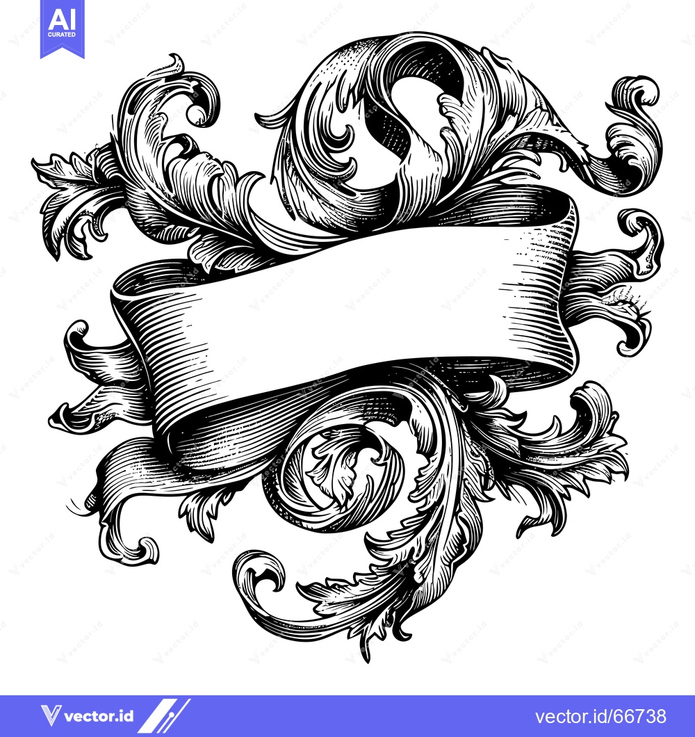 Premium Vector dari Ornate Scrollwork with Blank Ribbon Banner