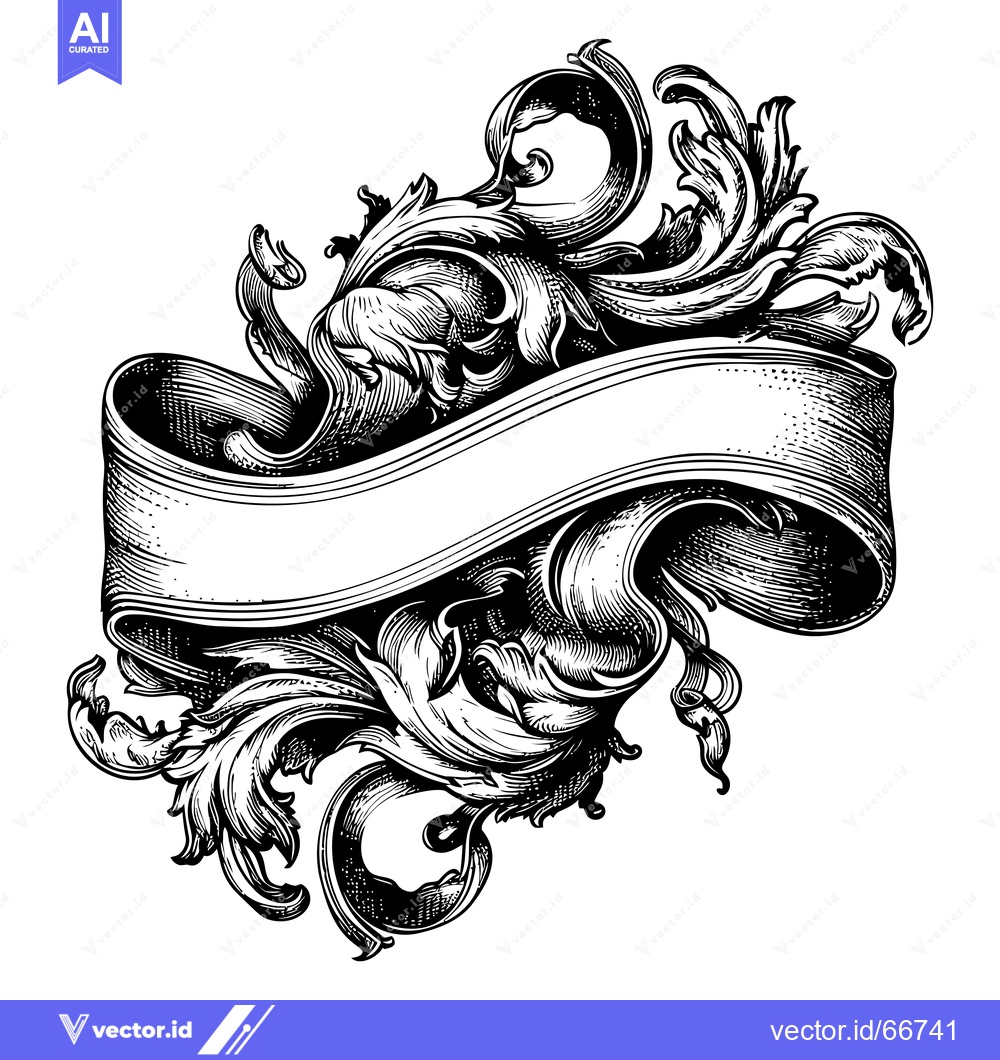 Premium Vector dari Ornate Black and White Scroll Banner with Floral Design