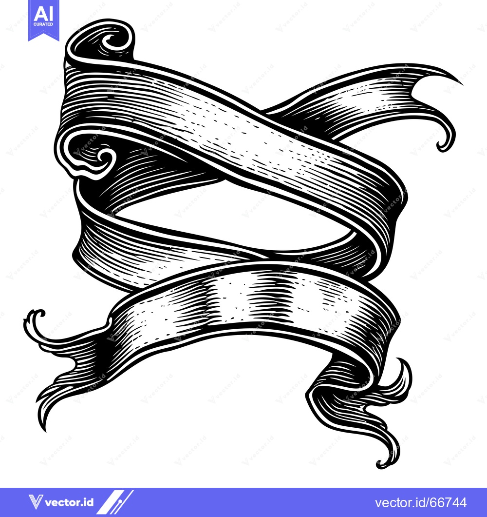 Premium Vector of Black and White Ornate Ribbon Banner with Swirls